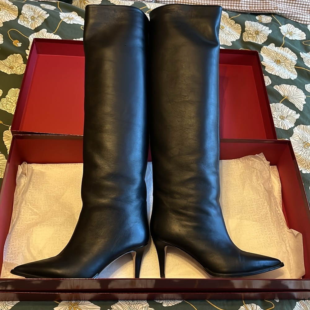Tamara Mellon Trinity Black Leather Heeled Boots - Picture 13 of 14